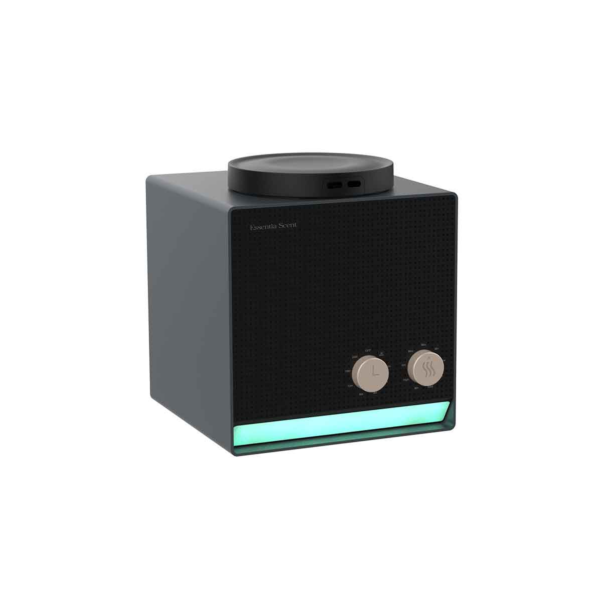 Flacon Aura – Diffusion par Nébulisation Éclairage LED posé en décor d'intérieur, huile parfumée Essentia Scent