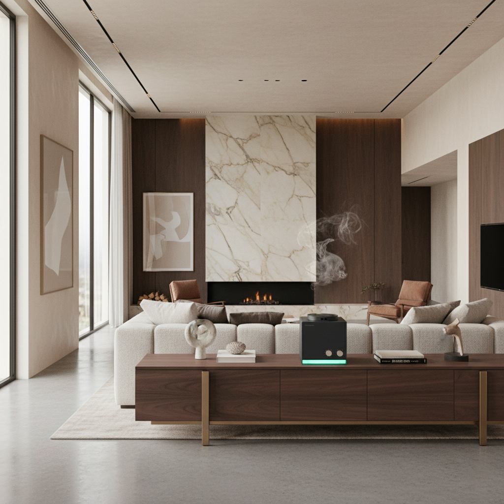Ambiance d'intérieur Aura – Diffusion par Nébulisation Éclairage LED, huile parfumée · et · Essentia Scent