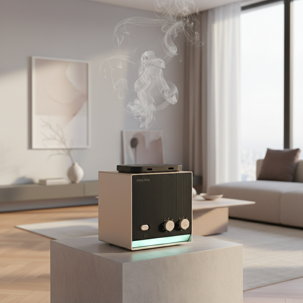 Moodboard Aura Dual – Diffuseur par Nébulisation Double Réservoir, atmosphère · , , · Essentia Scent