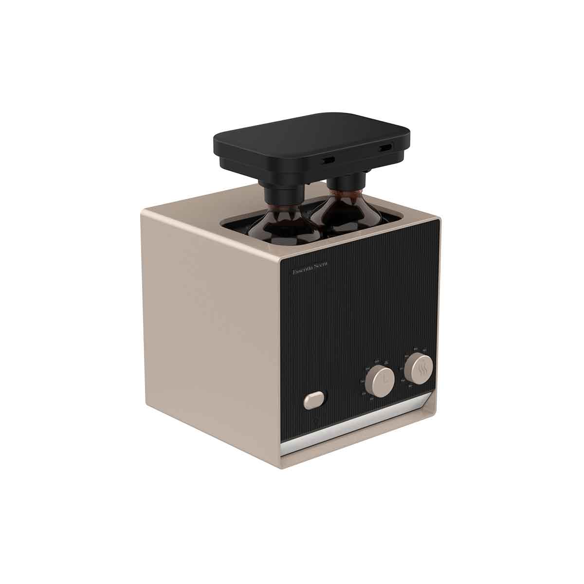 Ambiance d'intérieur Aura Dual – Diffuseur par Nébulisation Double Réservoir, huile parfumée · et · Essentia Scent