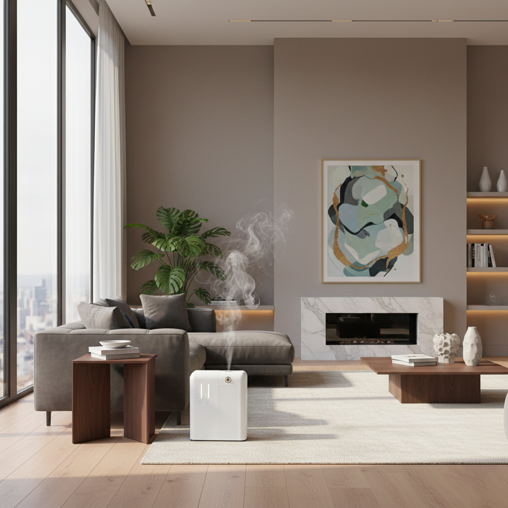 Ambiance d'intérieur Nova – Diffuseur par Nébulisation Connecté, huile parfumée · et · Essentia Scent