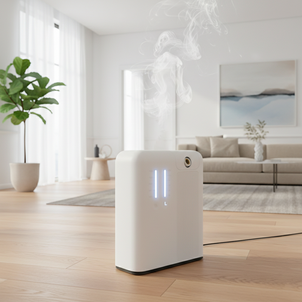 Nova – Diffuseur par Nébulisation Connecté lifestyle d'intérieur, parfum d'ambiance · Note de tête · Essentia Scent