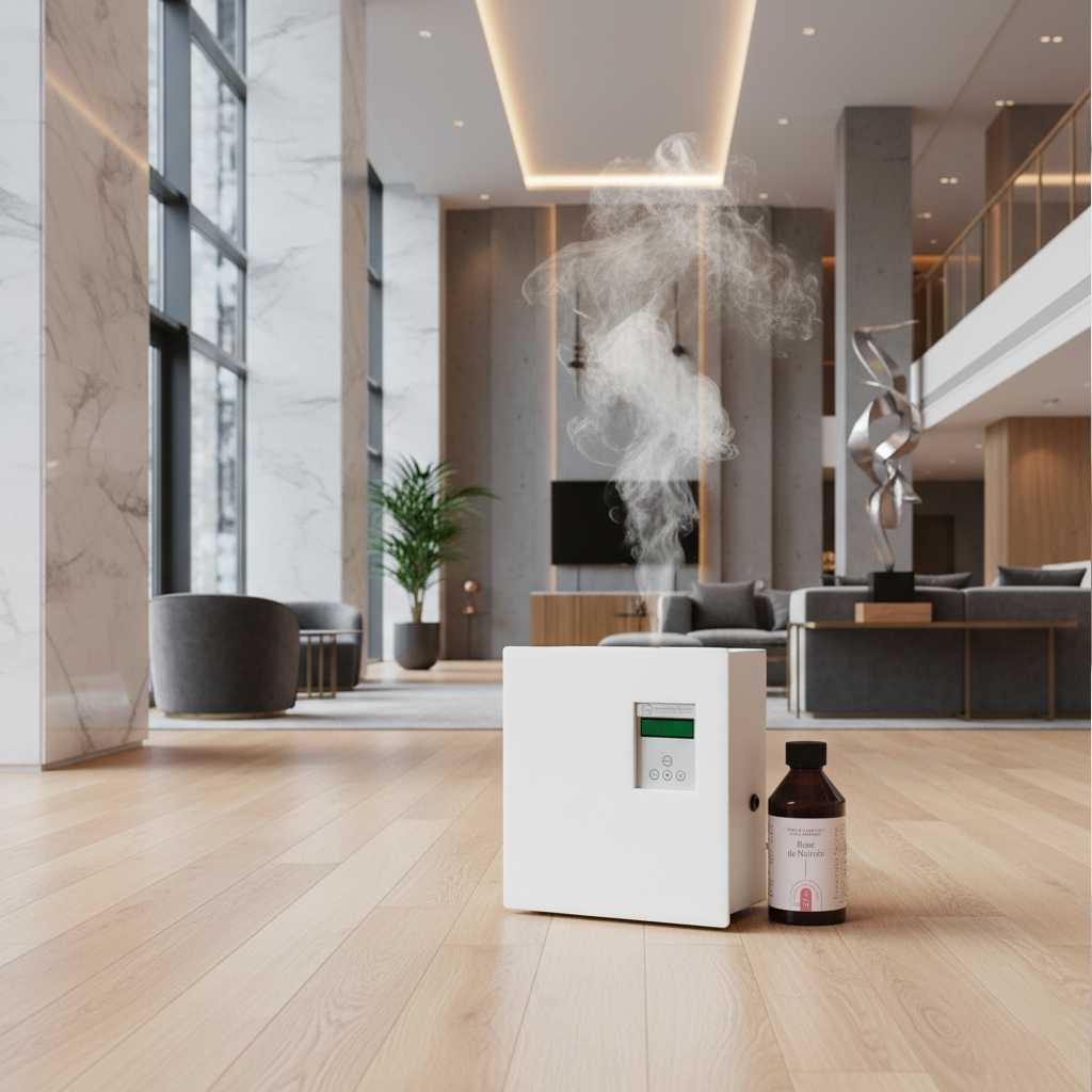 Ambiance d'intérieur Scentbox A – Diffuseur par Nébulisation Programmation Externe, huile parfumée · et · Essentia Scent