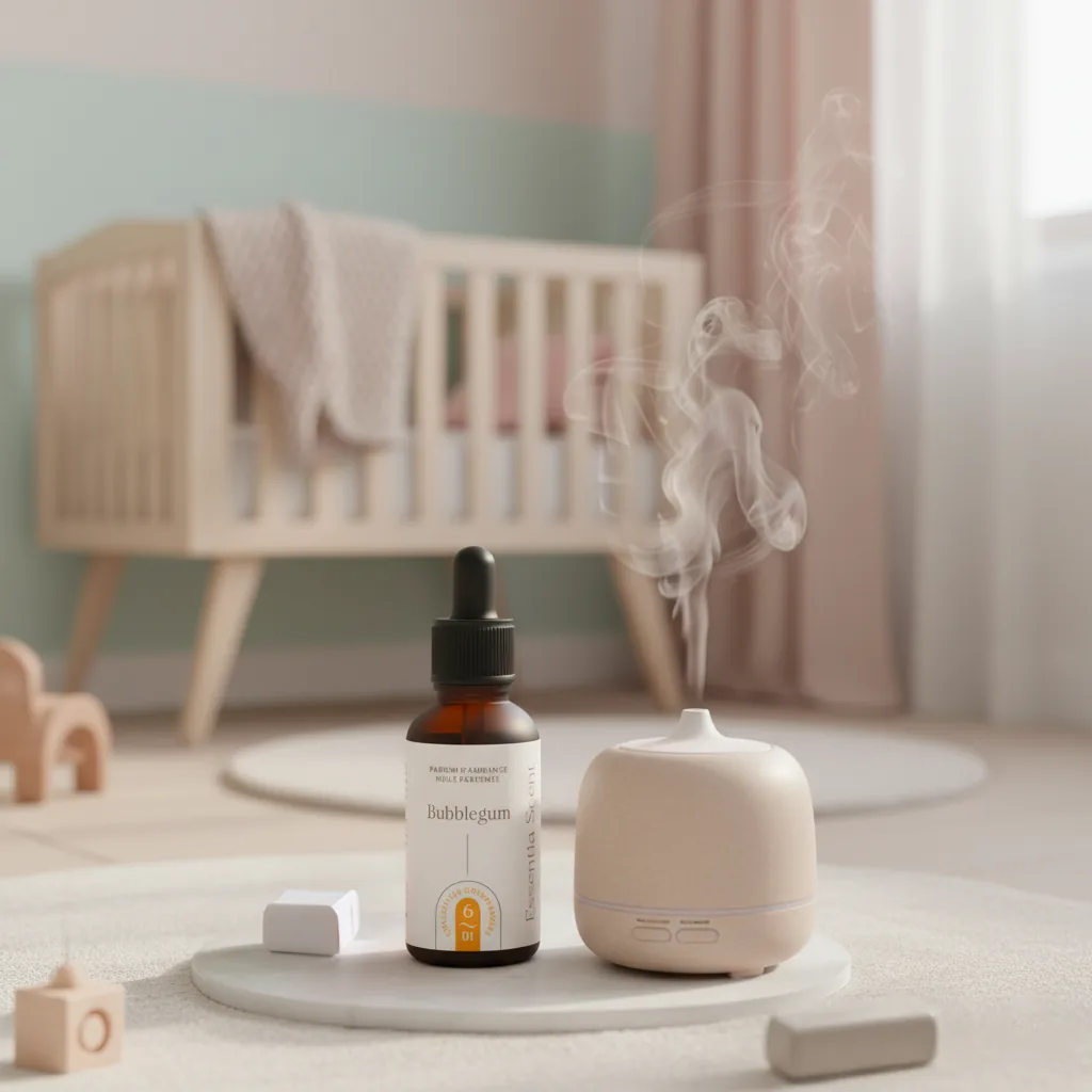 Bubblegum en diffusion ultrasonique dans chambre enfant · Parfum d'ambiance gourmande Essentia Scent