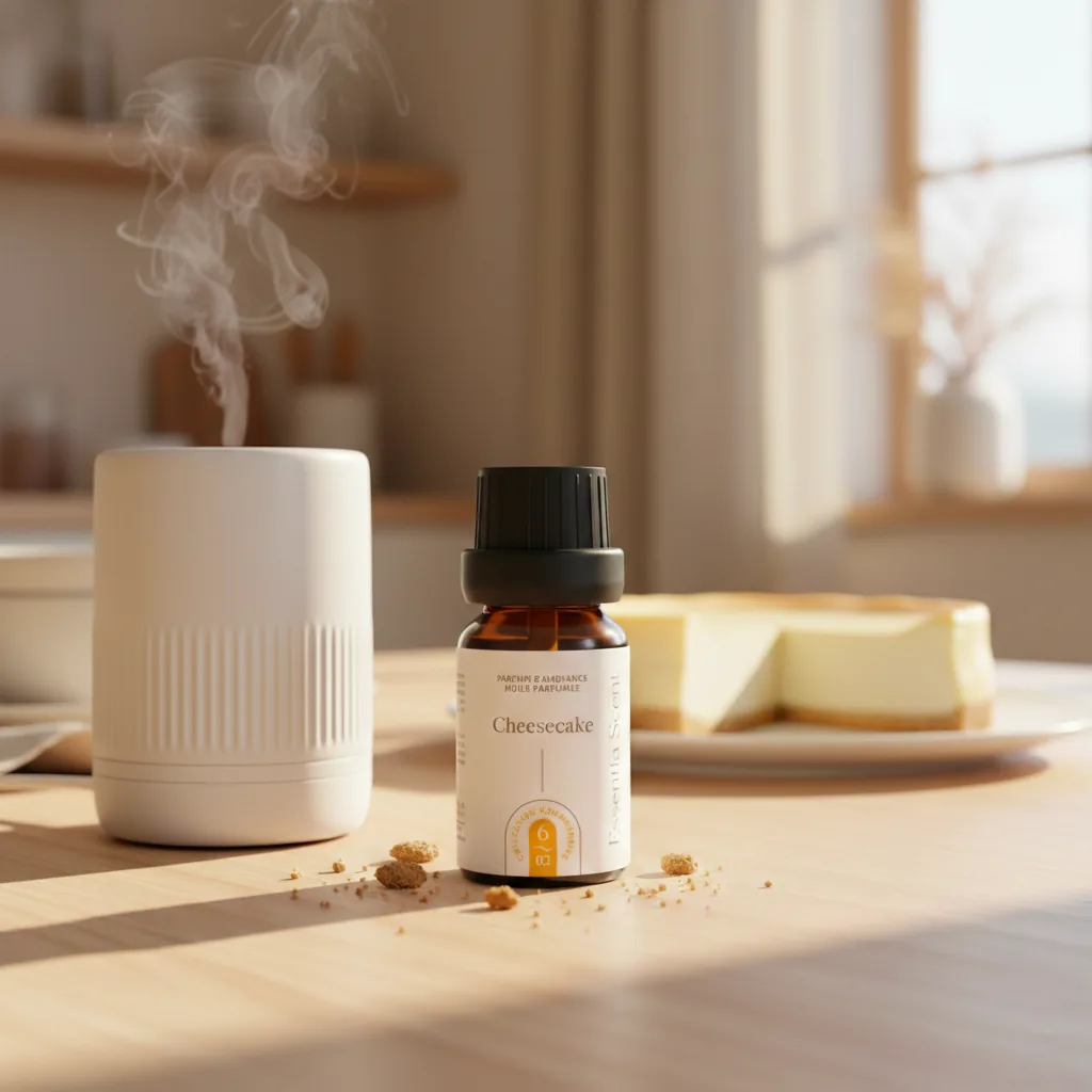 Cheesecake en diffusion ultrasonique avec beurre en cuisine · Parfum d'ambiance gourmande pâtissière Essentia Scent