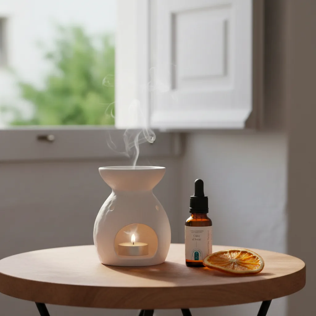 Côte d'Azur sur brûle-parfum avec orange séchée, ambiance matinale · Parfum d'ambiance hespéridée Essentia Scent