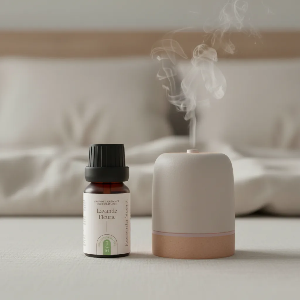 Lavande Fleurie en diffusion ultrasonique terre cuite dans chambre · Parfum d'ambiance apaisante Essentia Scent