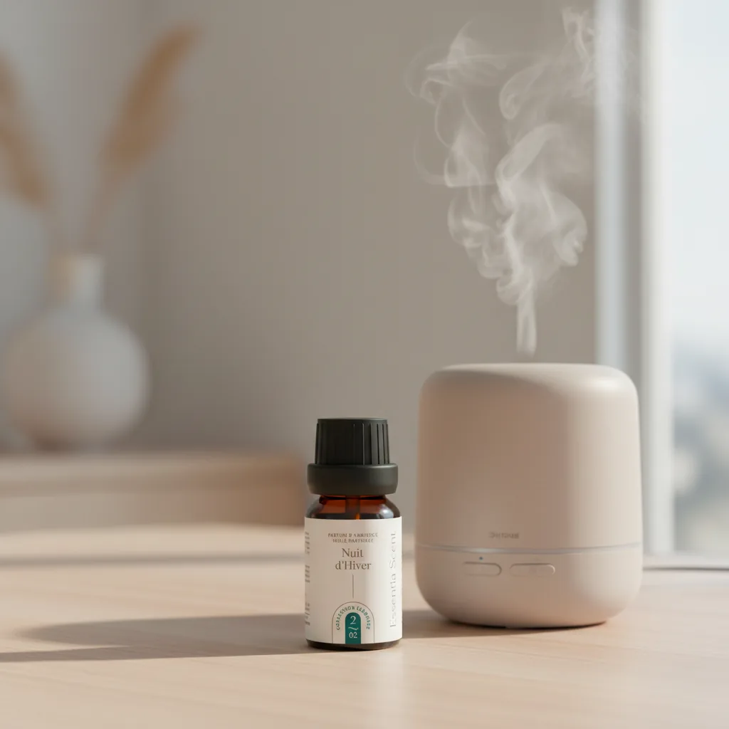 Nuit d'Hiver en diffusion ultrasonique matinale · Notes Citron Bergamote Verveine Essentia Scent