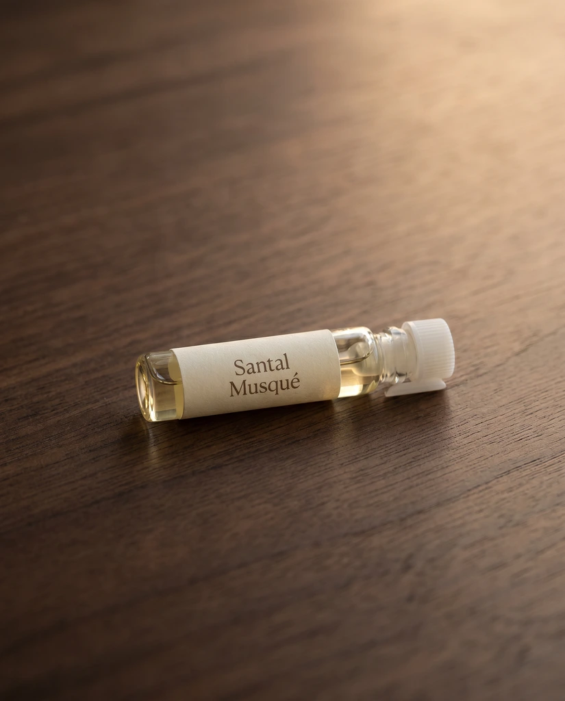 Échantillon 1 ml Santal Musqué, mini fiole d'huile parfumée d'ambiance boisée pour découvrir · Essentia Scent